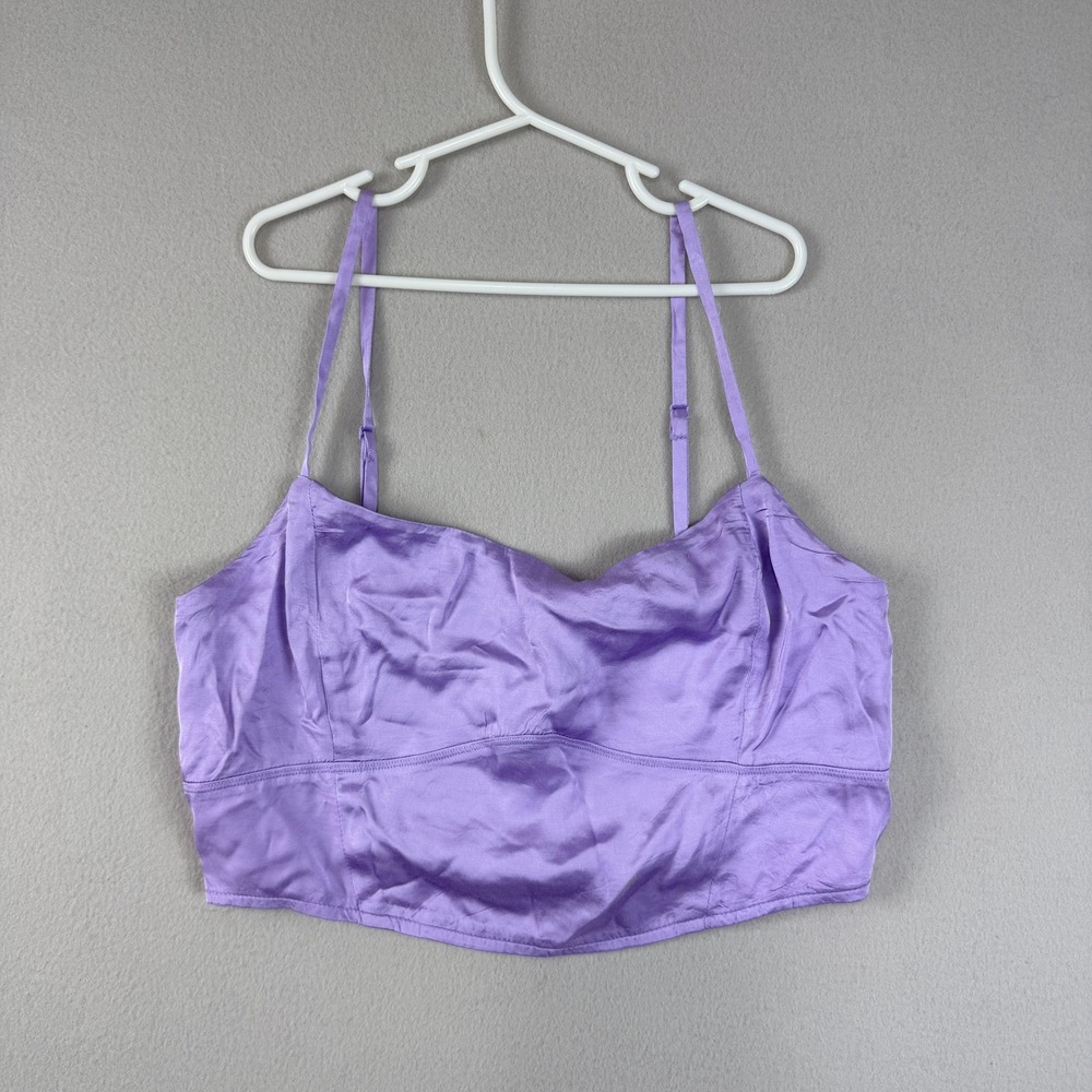 Aerie Purple Satin Corset Crop Top Smocked Back Adjustable Straps Size M NEW